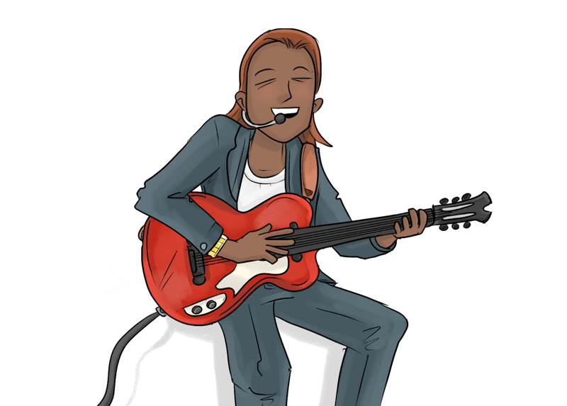 A young man playing the guitar and singing a song