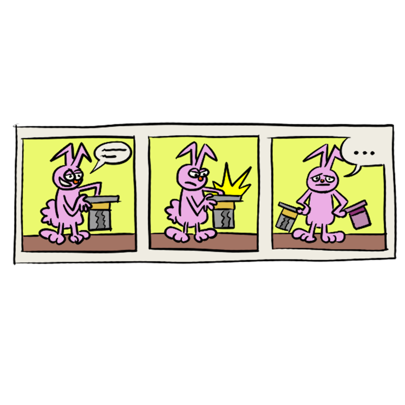 A comic strip about a pink bunny