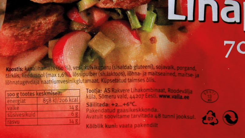 Lihapakendile trükitud teave. Oluline on lause: Pakendatud gaasikeskkonda.