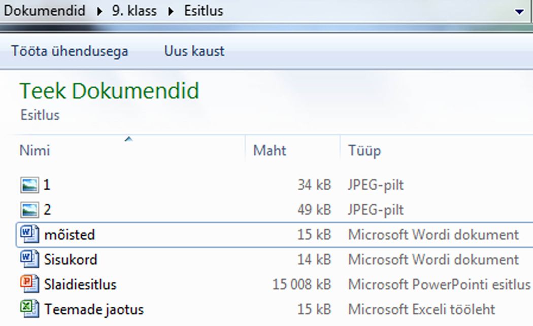 Esitluse kaust Esitluse kaust